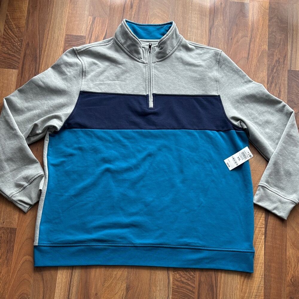 Club Room Men’s Size XXL Colorblock Quarter-Zip Sweater - Teal/Navy/Gray NWT